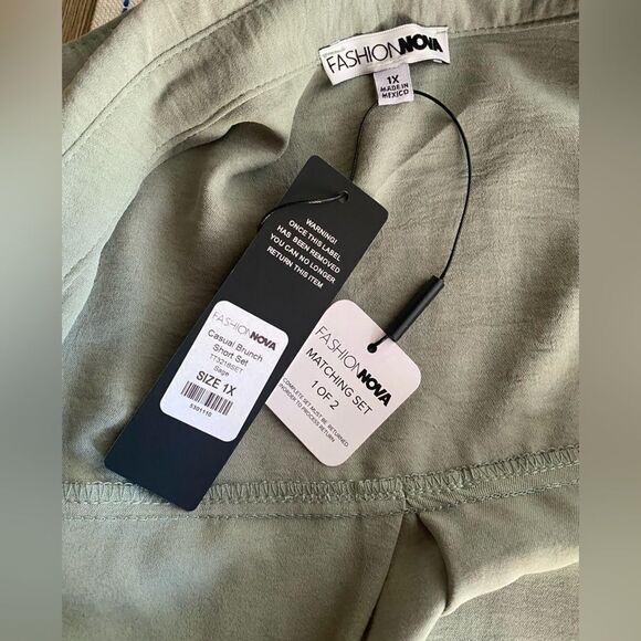 Fashion Nova Casual Brunch Short Shirt Set Light Green Size 1X 2 Pieces NWT - Picture 15 of 15